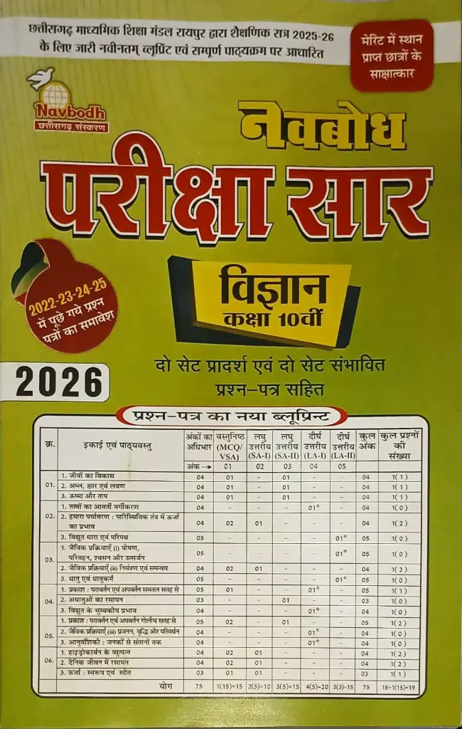 10 NAVBODH PARIKSHA SAAR SCIENCE CLASS 10TH HINDI MEDIUM 