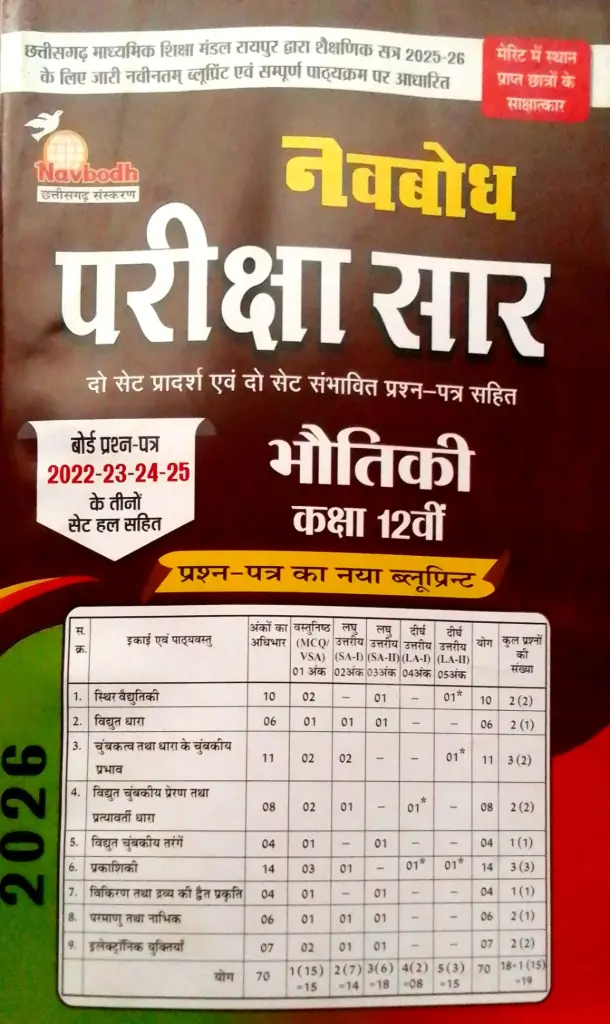 11 NAVBODH PARIKSHA SAAR PHYSICS class 12 HINDI MEDIUM 