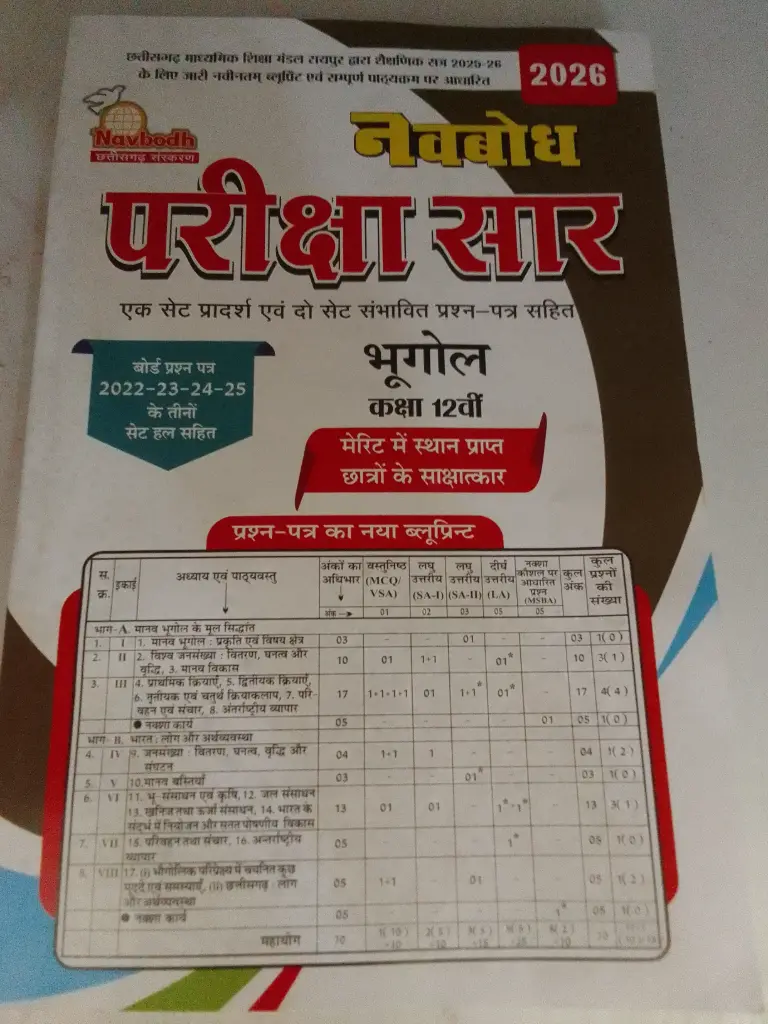 11 NAVBODH PARIKSHA SAAR HINDI MEDIUM CLASS 12TH (GEOGRAPHY)