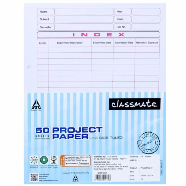 CLASSMATE PROJECT PAPER 50 SHEET